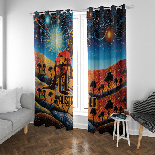 Aboriginal Dots Stary Sky With Kangaroo Window Curtain