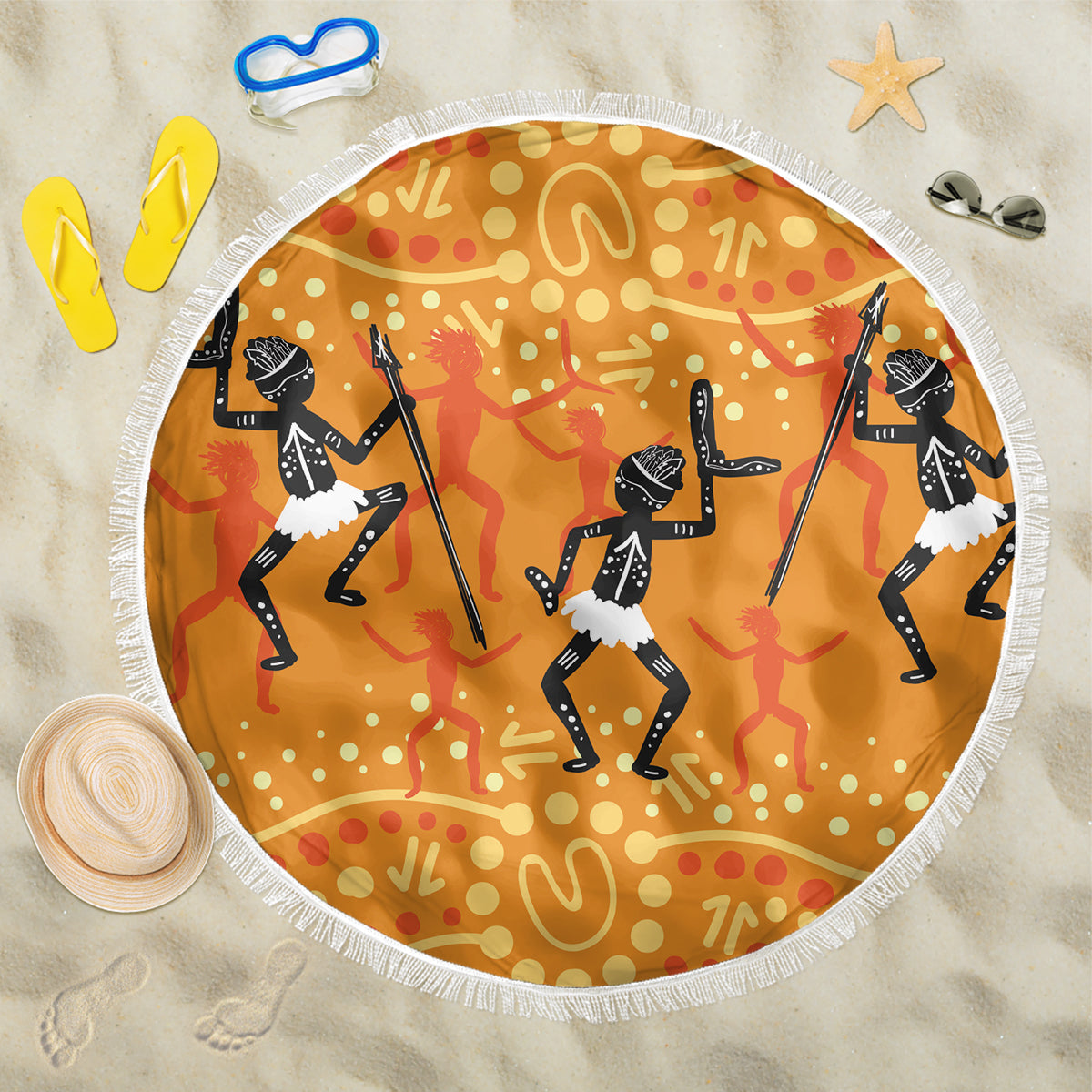 Aboriginal People Dancing Dot Styles Beach Blanket