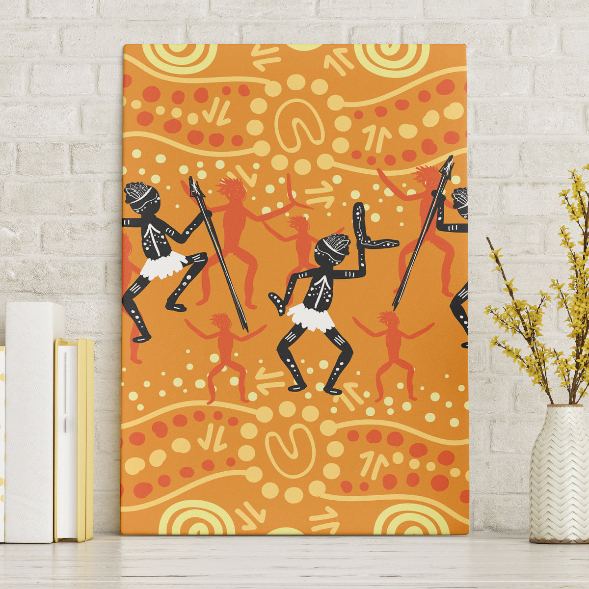 Aboriginal People Dancing Dot Styles Canvas Wall Art