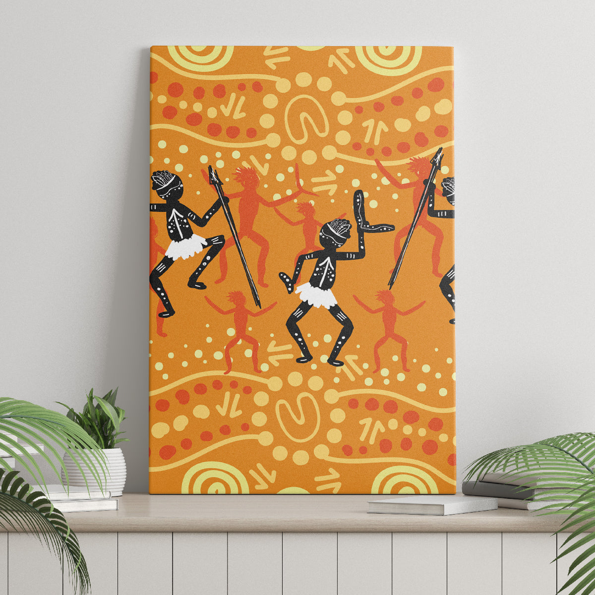 Aboriginal People Dancing Dot Styles Canvas Wall Art