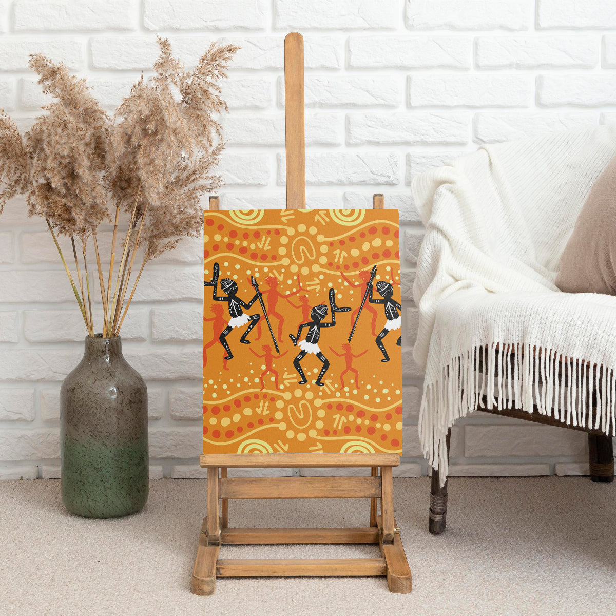 Aboriginal People Dancing Dot Styles Canvas Wall Art