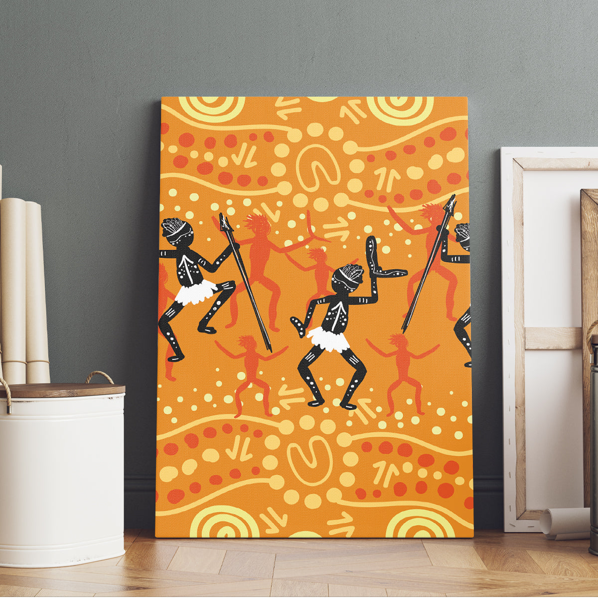 Aboriginal People Dancing Dot Styles Canvas Wall Art