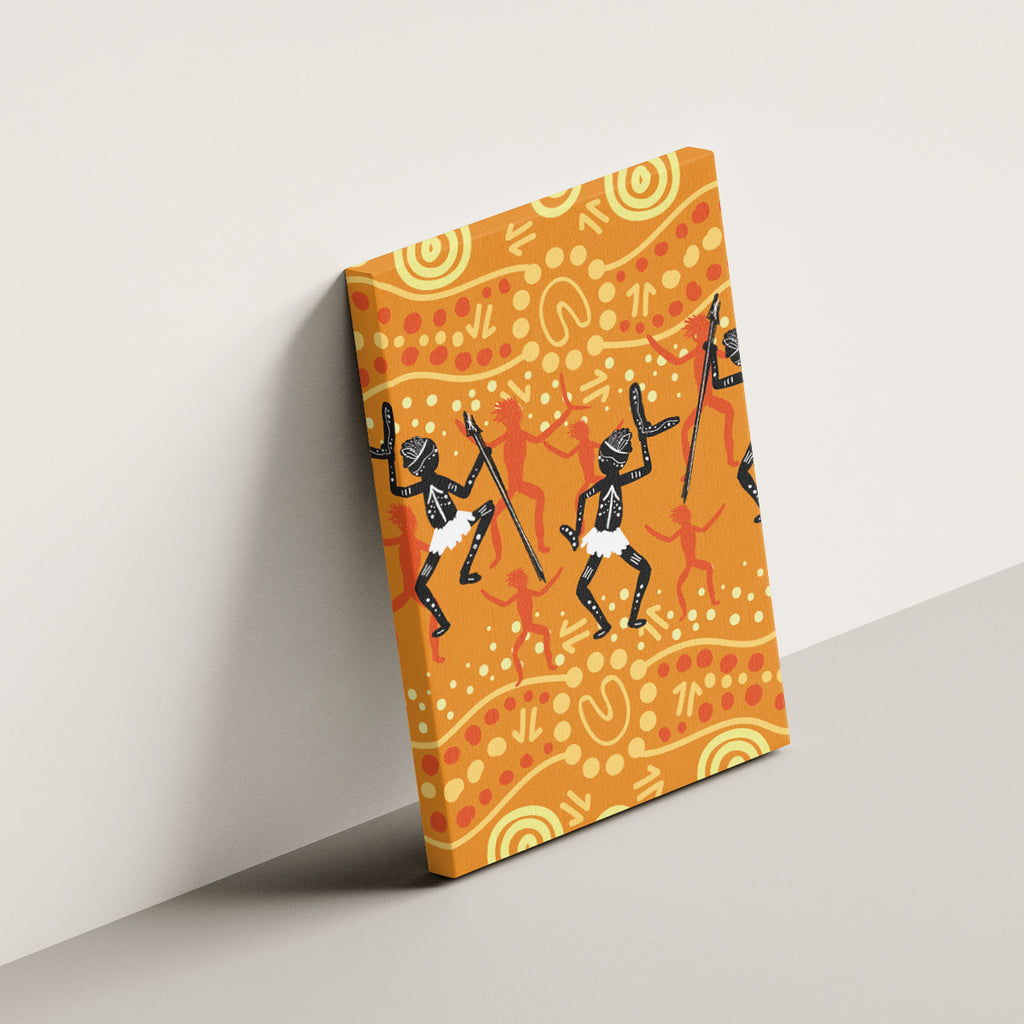 Aboriginal People Dancing Dot Styles Canvas Wall Art