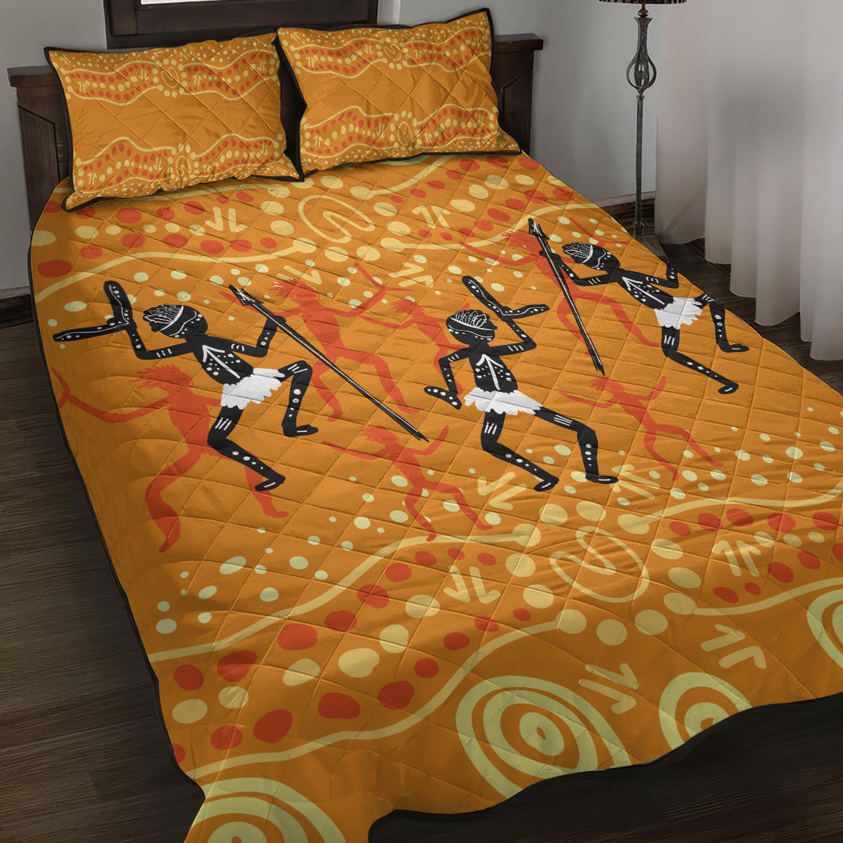 Aboriginal People Dancing Dot Styles Quilt Bed Set