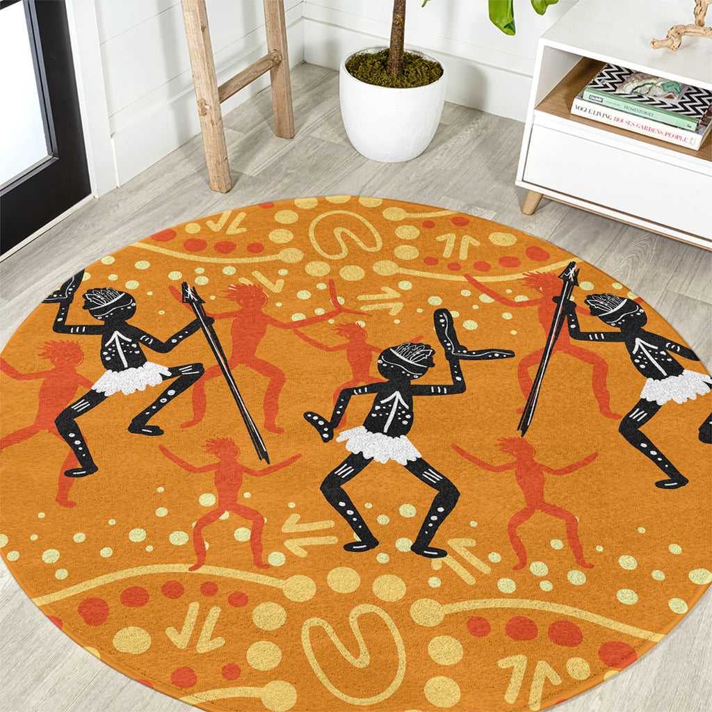 Aboriginal People Dancing Dot Styles Round Carpet