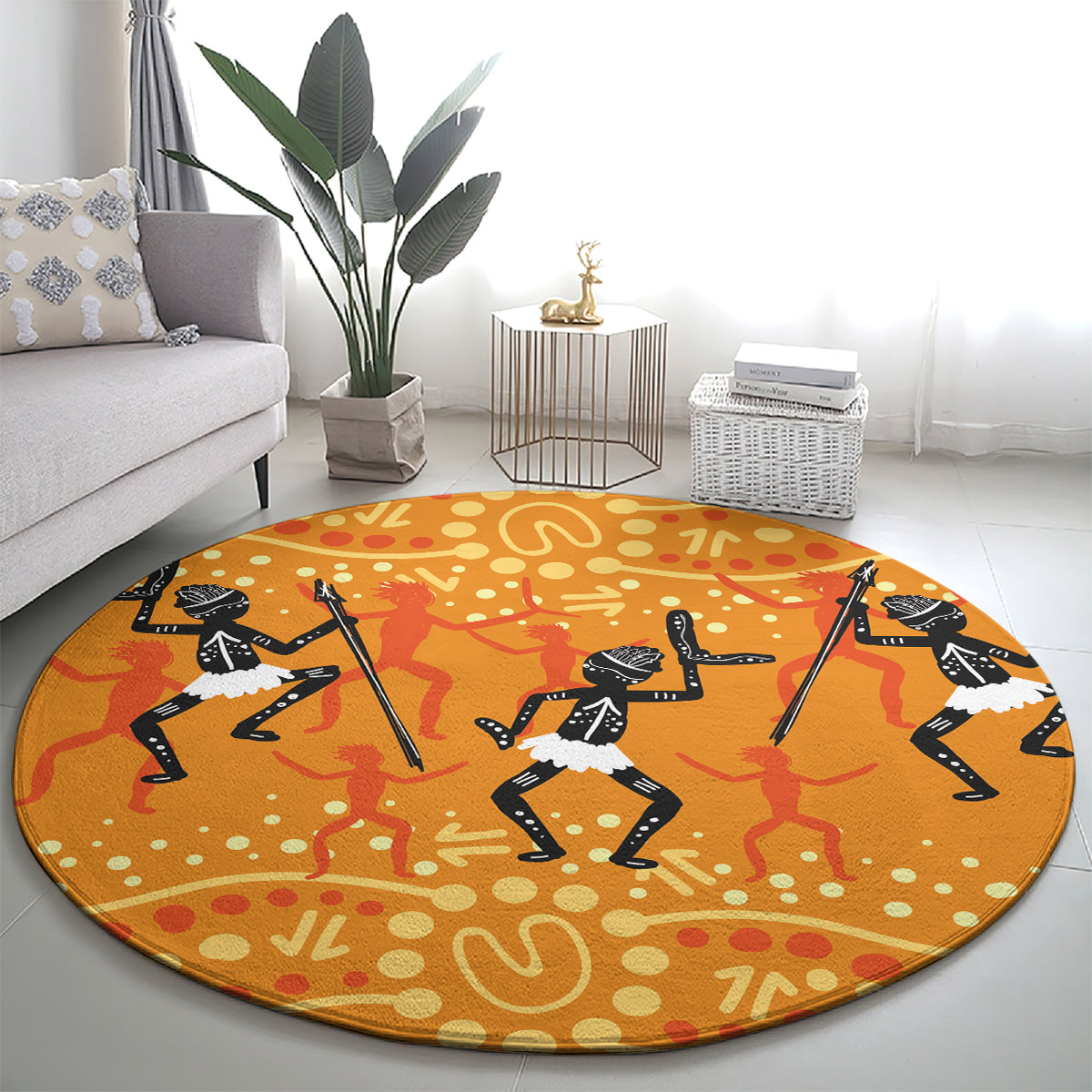 Aboriginal People Dancing Dot Styles Round Carpet