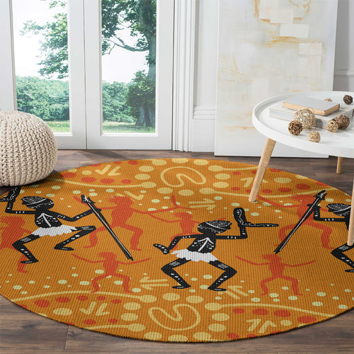 Aboriginal People Dancing Dot Styles Round Carpet