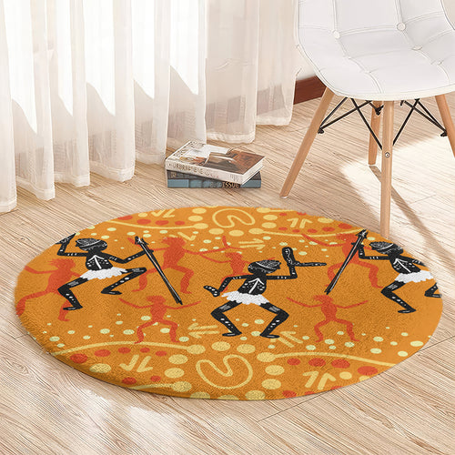 Aboriginal People Dancing Dot Styles Round Carpet