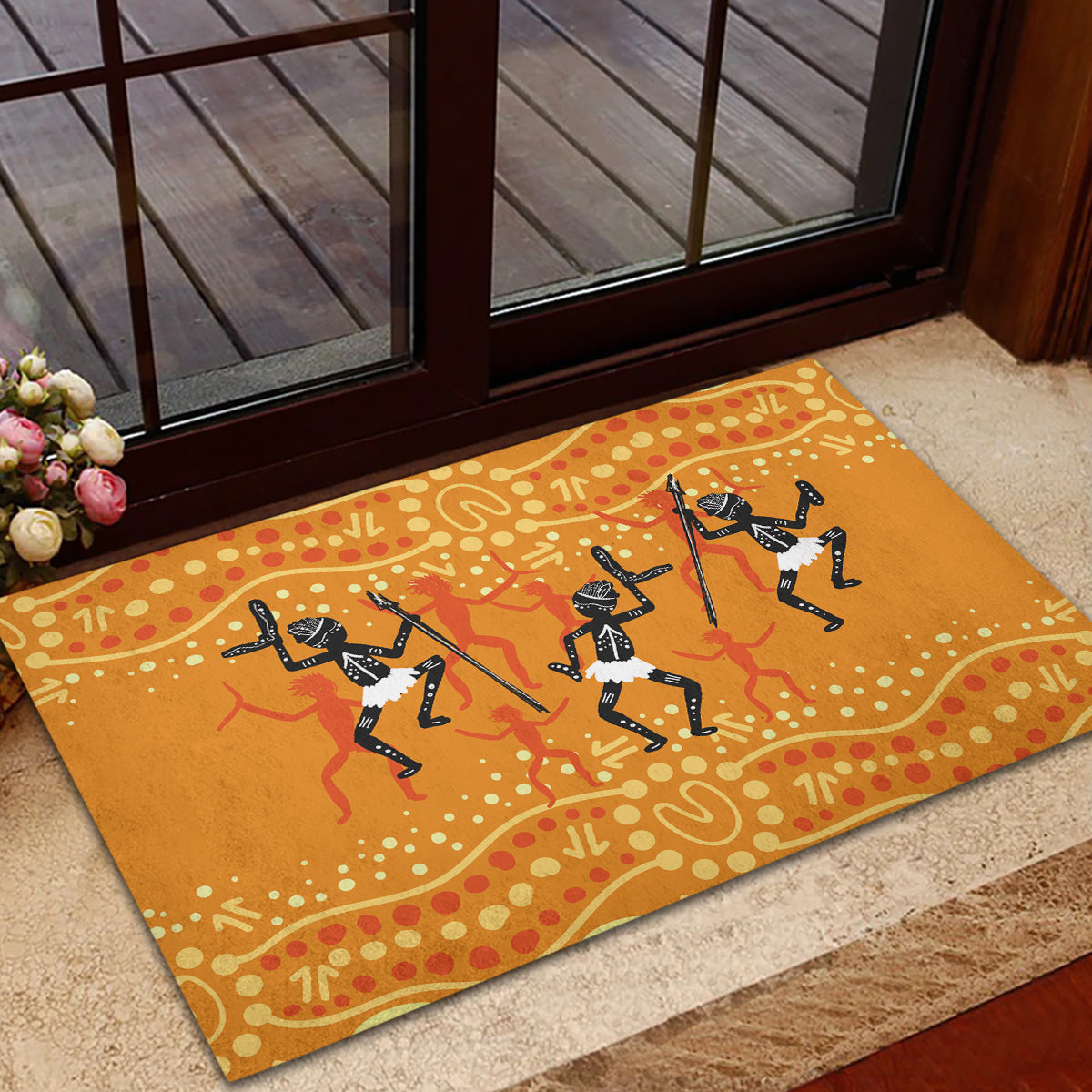 Aboriginal People Dancing Dot Styles Rubber Doormat