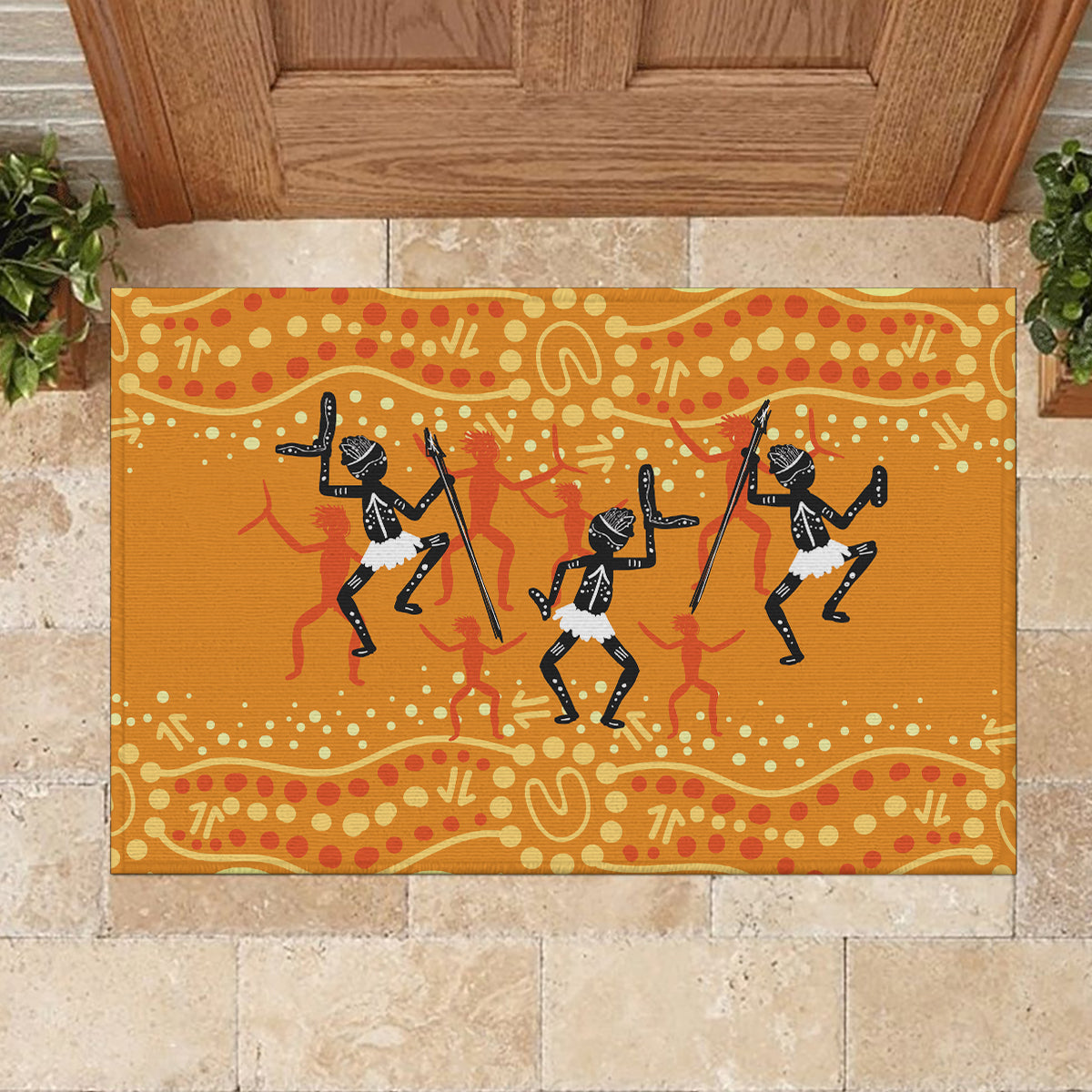 Aboriginal People Dancing Dot Styles Rubber Doormat