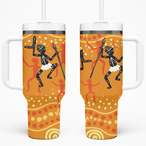 Aboriginal People Dancing Dot Styles Tumbler With Handle