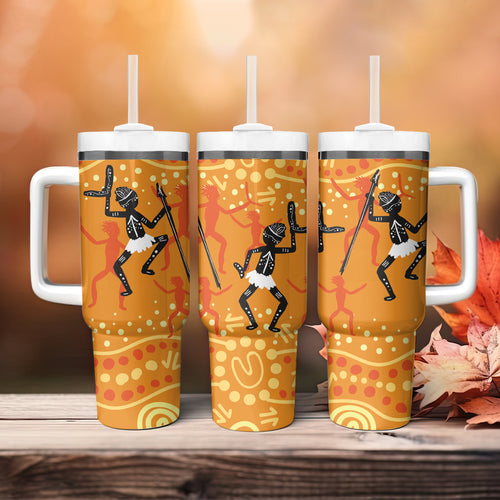 Aboriginal People Dancing Dot Styles Tumbler With Handle