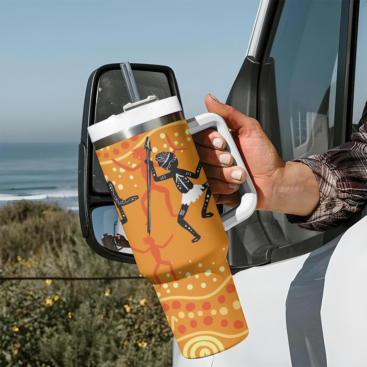 Aboriginal People Dancing Dot Styles Tumbler With Handle