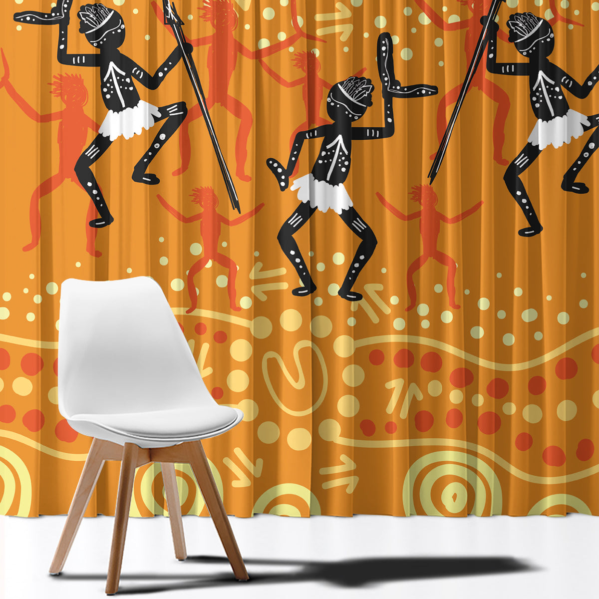 Aboriginal People Dancing Dot Styles Window Curtain
