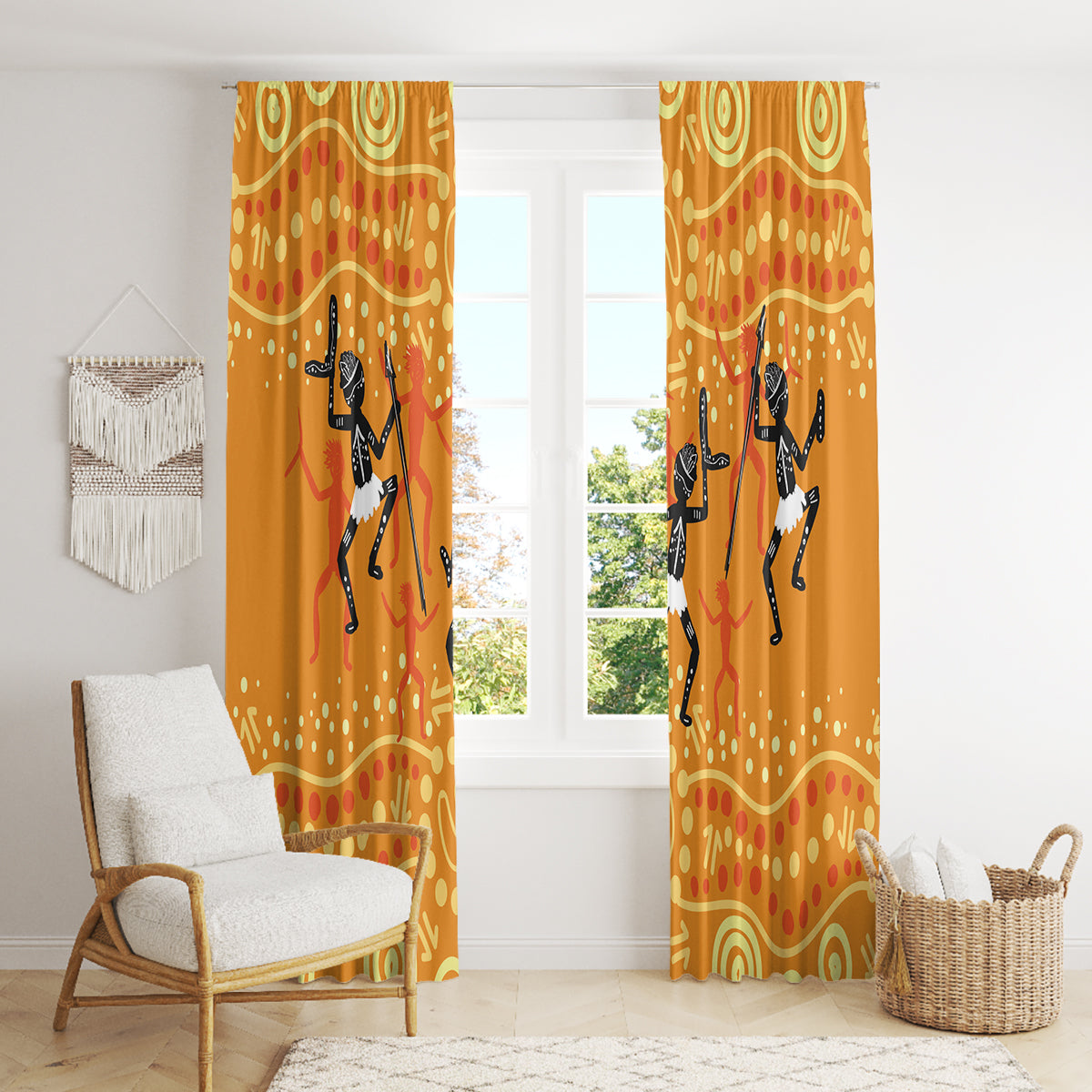 Aboriginal People Dancing Dot Styles Window Curtain