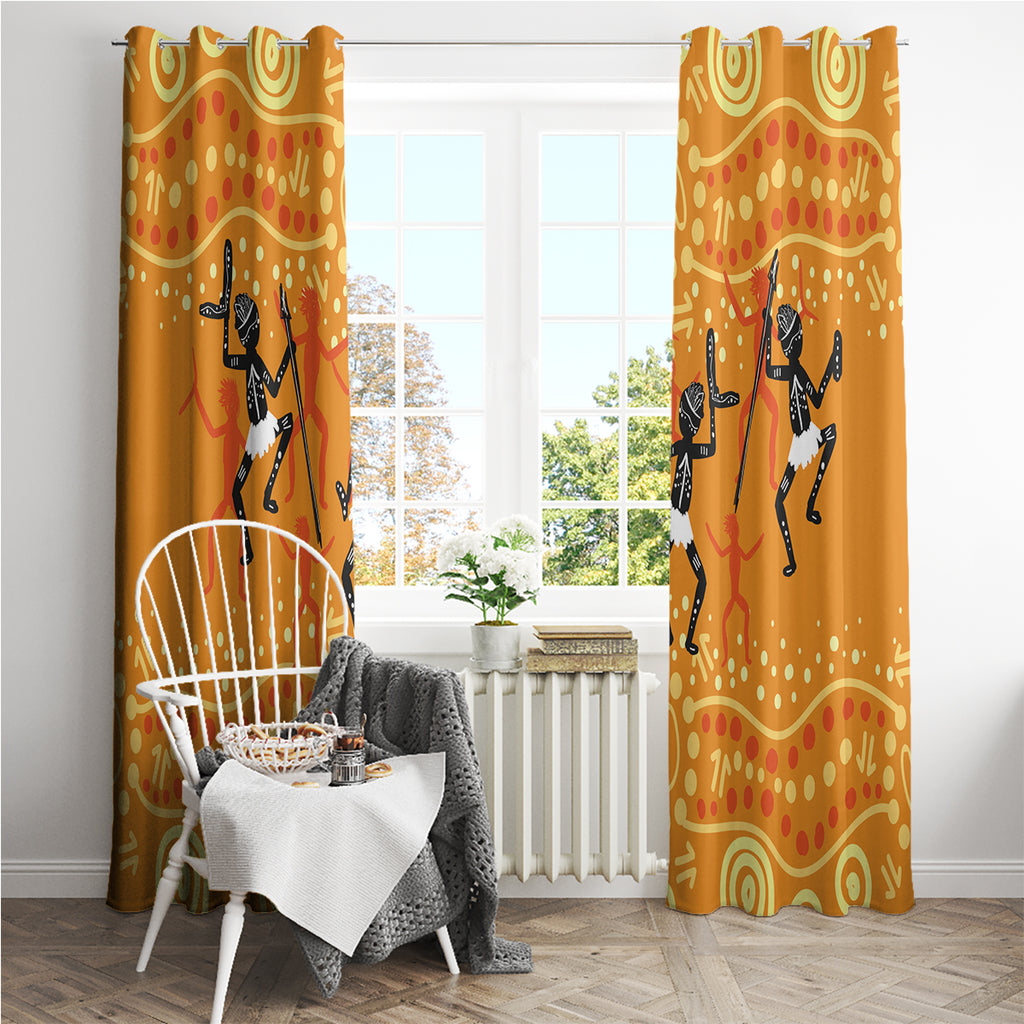 Aboriginal People Dancing Dot Styles Window Curtain