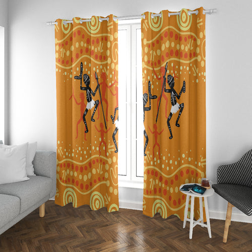 Aboriginal People Dancing Dot Styles Window Curtain