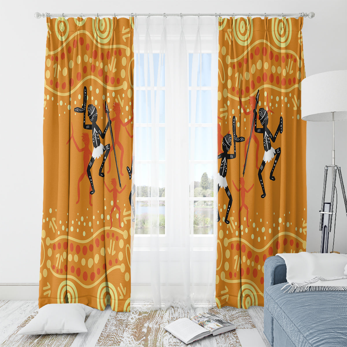 Aboriginal People Dancing Dot Styles Window Curtain