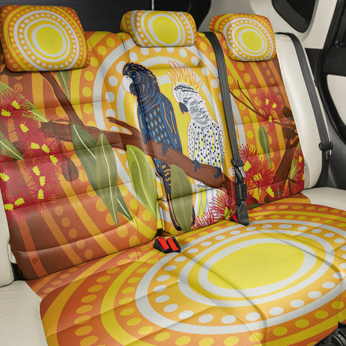 Black and White Cockatoo Birds Aboriginal Art Back Car Seat Cover