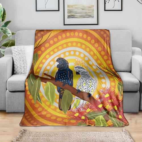 Black and White Cockatoo Birds Aboriginal Art Blanket