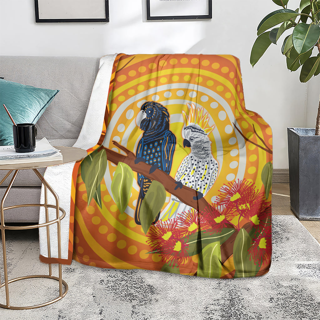 Black and White Cockatoo Birds Aboriginal Art Blanket