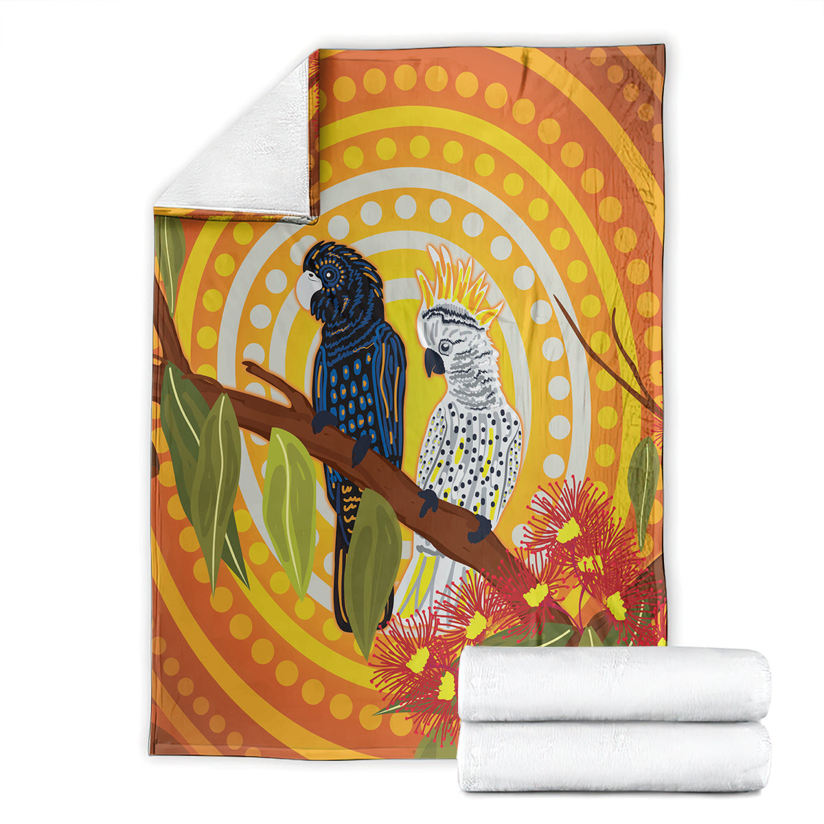 Black and White Cockatoo Birds Aboriginal Art Blanket