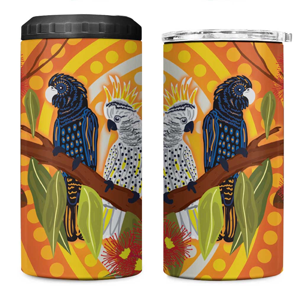 Black and White Cockatoo Birds Aboriginal Art 4 in 1 Can Cooler Tumbler