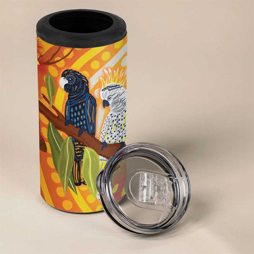 Black and White Cockatoo Birds Aboriginal Art 4 in 1 Can Cooler Tumbler