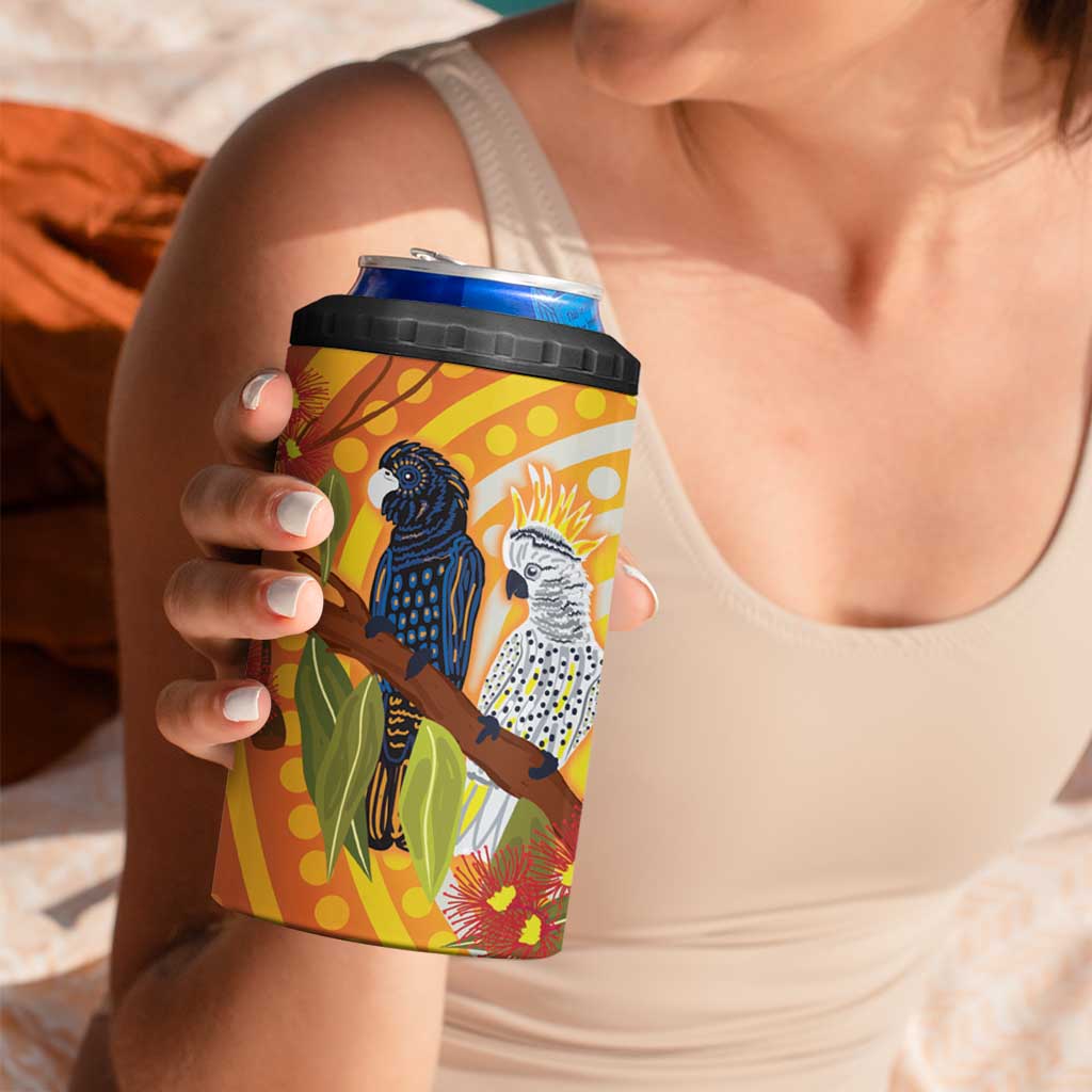 Black and White Cockatoo Birds Aboriginal Art 4 in 1 Can Cooler Tumbler
