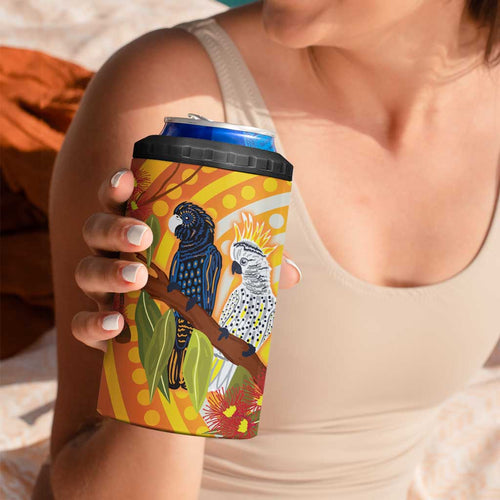 Black and White Cockatoo Birds Aboriginal Art 4 in 1 Can Cooler Tumbler
