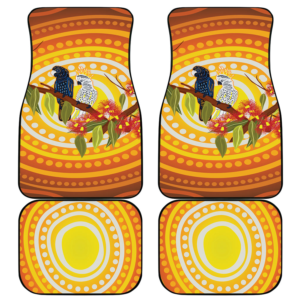 Black and White Cockatoo Birds Aboriginal Art Car Mats