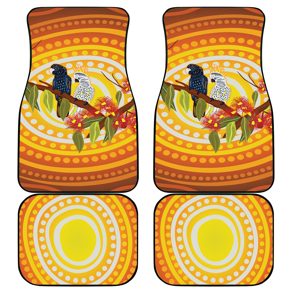 Black and White Cockatoo Birds Aboriginal Art Car Mats