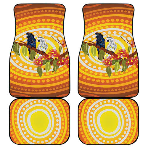 Black and White Cockatoo Birds Aboriginal Art Car Mats