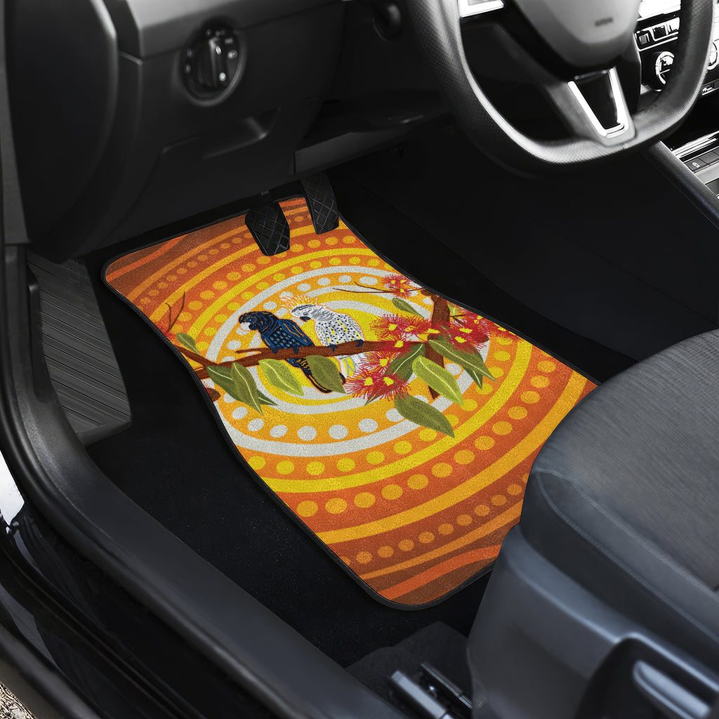 Black and White Cockatoo Birds Aboriginal Art Car Mats