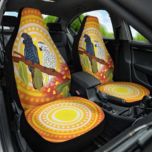 Black and White Cockatoo Birds Aboriginal Art Car Seat Cover
