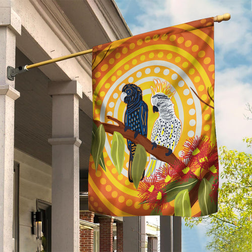 Black and White Cockatoo Birds Aboriginal Art Garden Flag