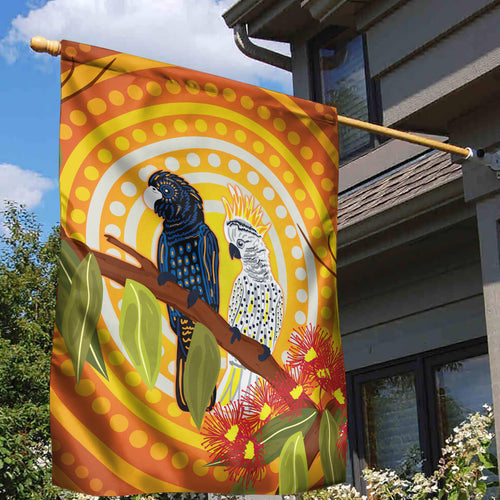Black and White Cockatoo Birds Aboriginal Art Garden Flag