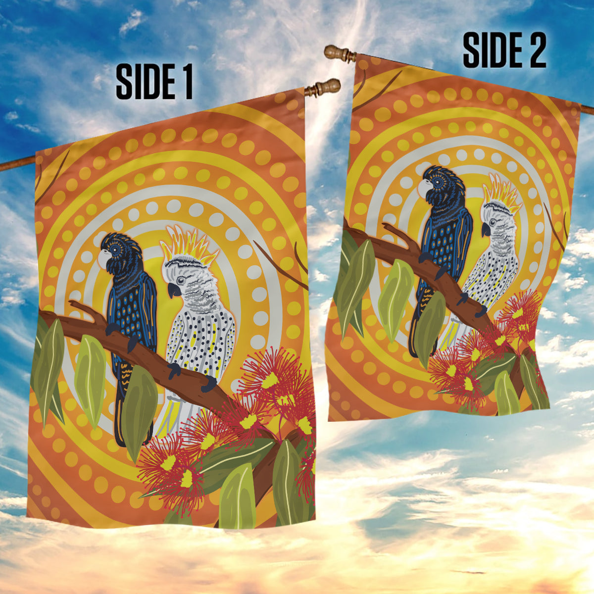 Black and White Cockatoo Birds Aboriginal Art Garden Flag