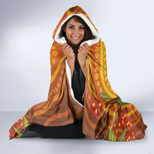Black and White Cockatoo Birds Aboriginal Art Hooded Blanket