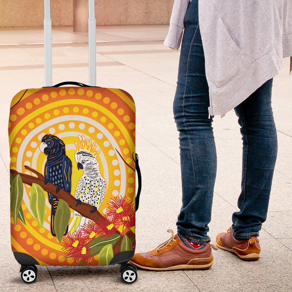 Black and White Cockatoo Birds Aboriginal Art Luggage Cover