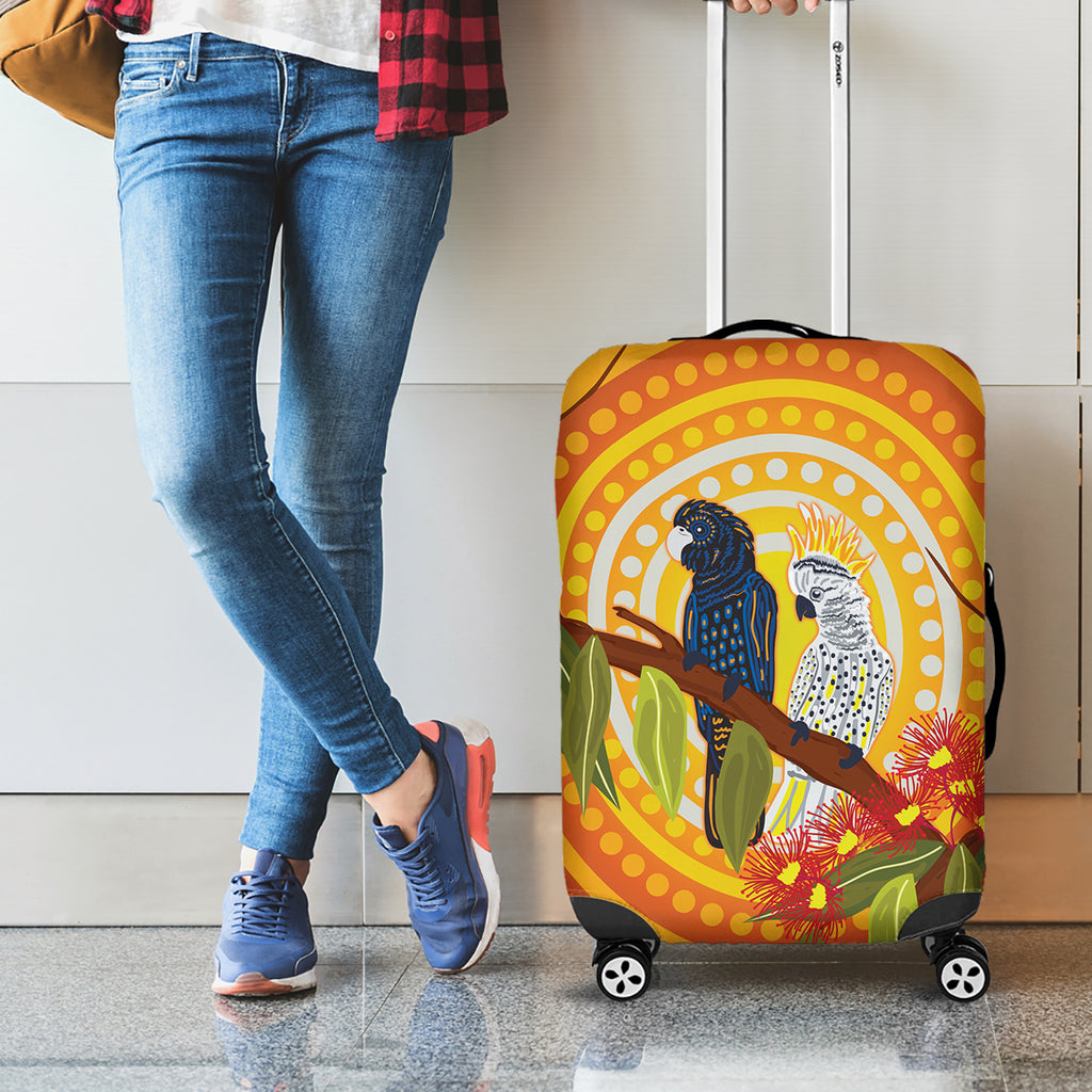 Black and White Cockatoo Birds Aboriginal Art Luggage Cover