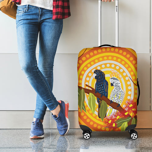 Black and White Cockatoo Birds Aboriginal Art Luggage Cover