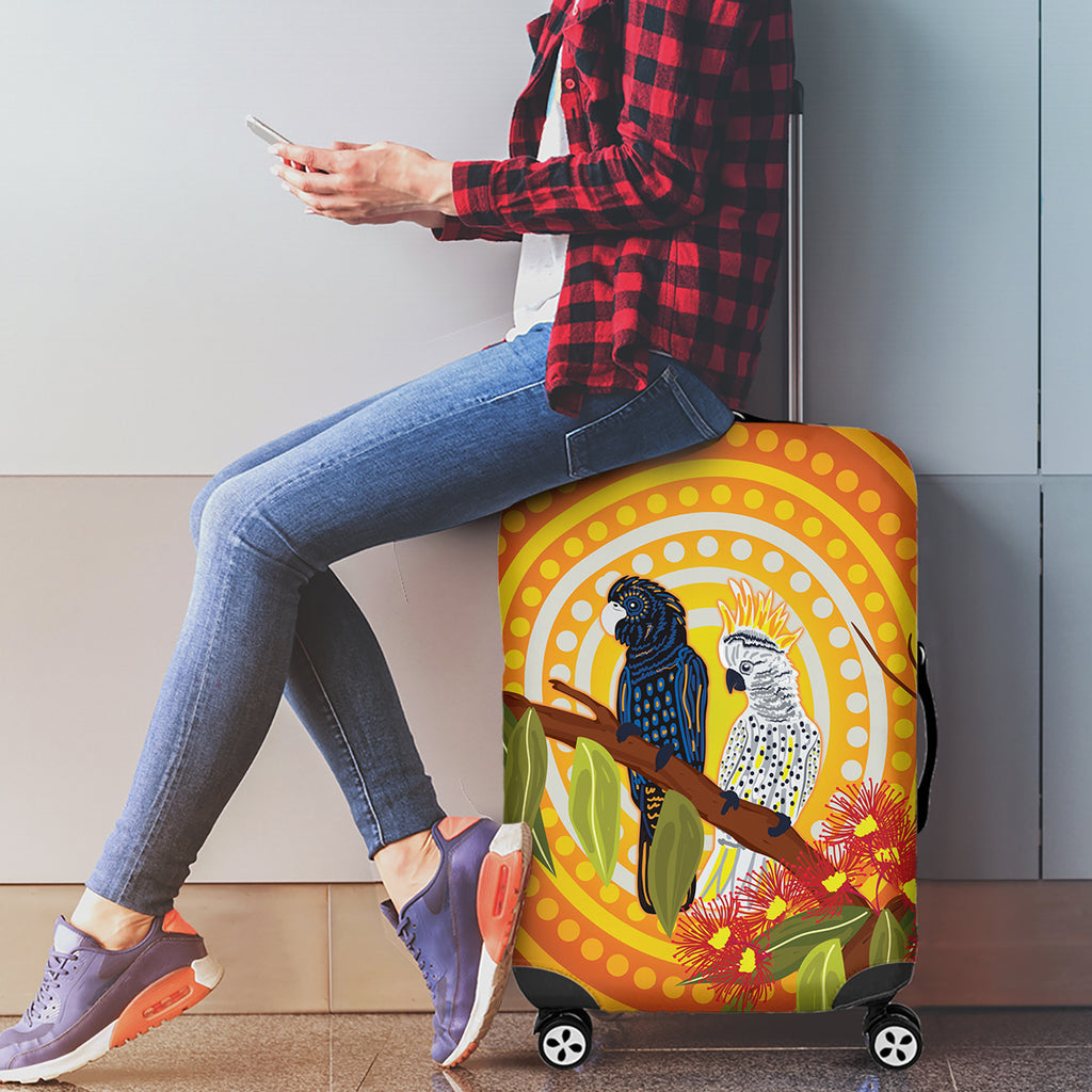 Black and White Cockatoo Birds Aboriginal Art Luggage Cover