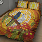 Black and White Cockatoo Birds Aboriginal Art Quilt Bed Set