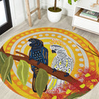 Black and White Cockatoo Birds Aboriginal Art Round Carpet