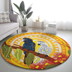 Black and White Cockatoo Birds Aboriginal Art Round Carpet
