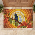 Black and White Cockatoo Birds Aboriginal Art Rubber Doormat