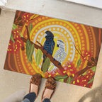 Black and White Cockatoo Birds Aboriginal Art Rubber Doormat
