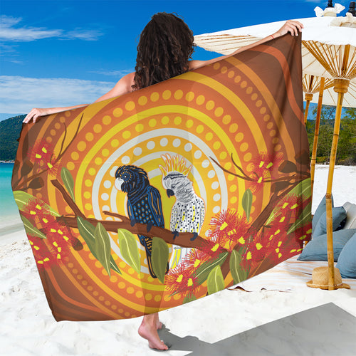 Black and White Cockatoo Birds Aboriginal Art Sarong
