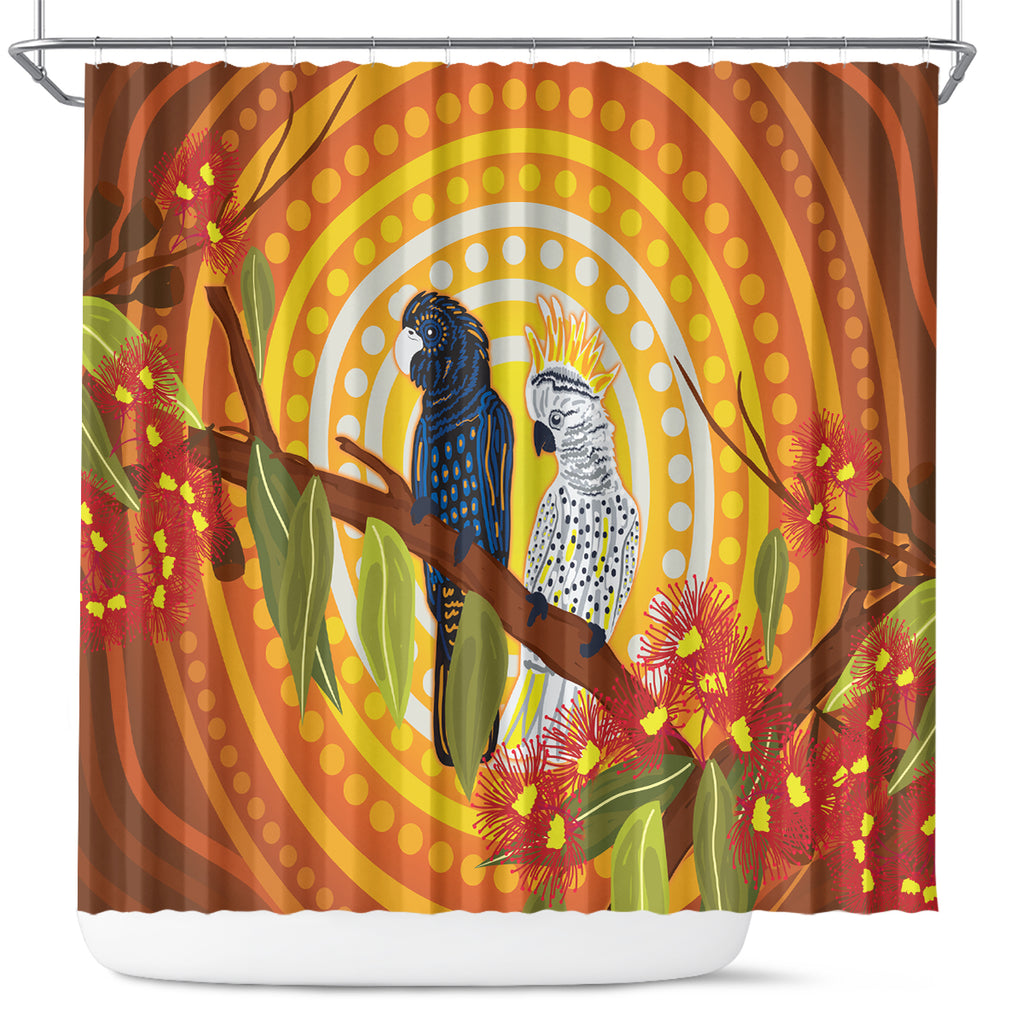 Black and White Cockatoo Birds Aboriginal Art Shower Curtain